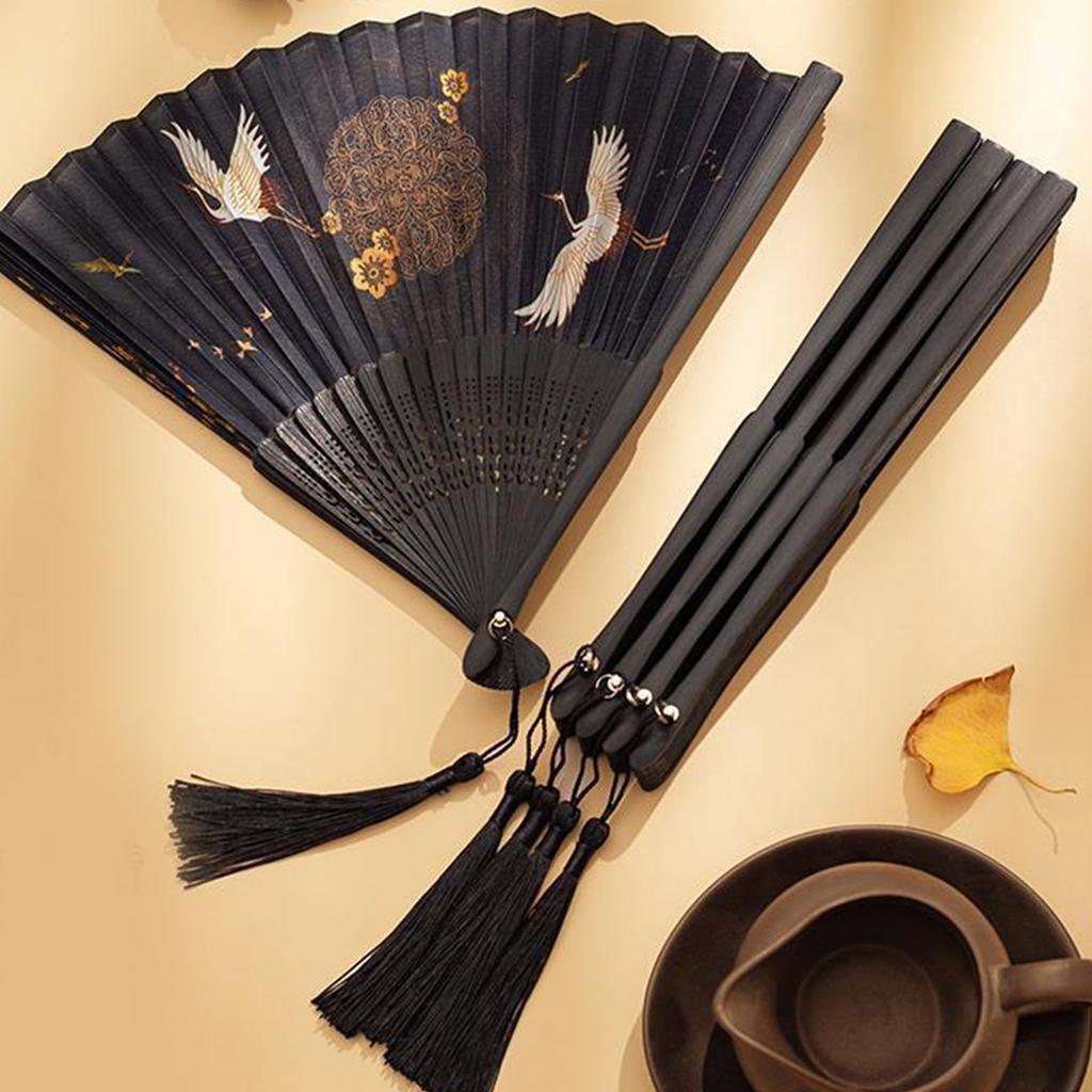 Evantai pliabil chinezesc clasic cu model delicat de cocori, evantai de mână în stil antic pentru spectacole de dans și decorațiuni de nuntă