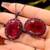 Autumn and Winter New Huabi Jewelry Copper Bottom Gold-plated Simulation Red Corundum Black Gold Retro Temperament Set 15 * 20