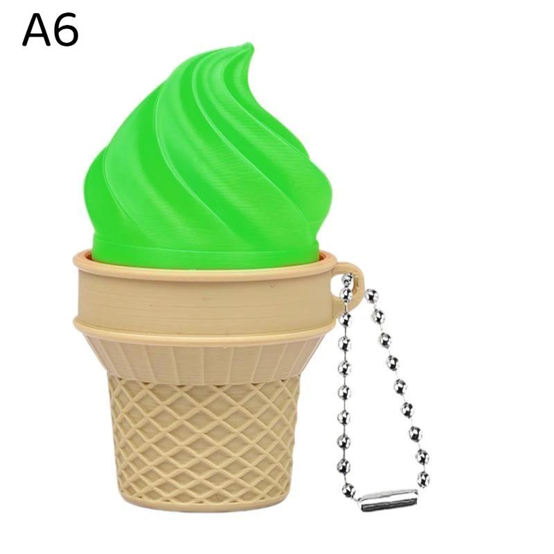 Anti-Stress Ice Cream Cone Keychain 1Pcs Soft Calming Finger Button Fidget Toy for Office Workers Anxiety Relief