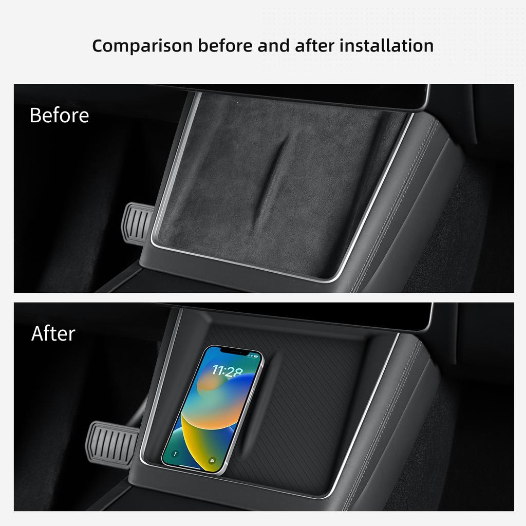 LUCKEASY for Tesla Model Y Launch 2025 Juniper Car Anti Dirt Pad Mobile Wireless Charging Anti-Slip Mats Silicone Accessiories