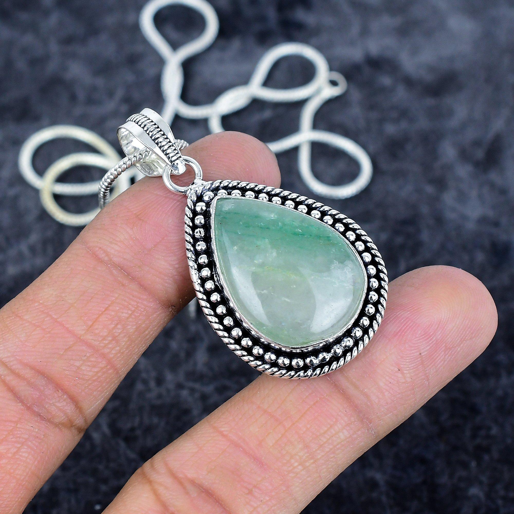 

Green Apatite Gemstone Handmade 925 Sterling Silver Jewelry Pendant 1.93 M-2959