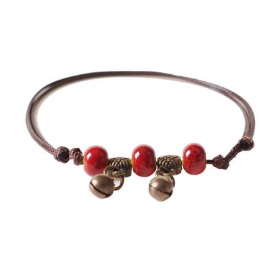 Blue Ceramic Brown Rope Anklet Women Girls Hand-Woven Beaded  Jewelry