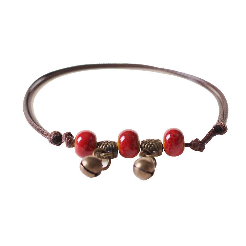 Blue Ceramic Brown Rope Anklet Women Girls Hand-Woven Beaded  Jewelry