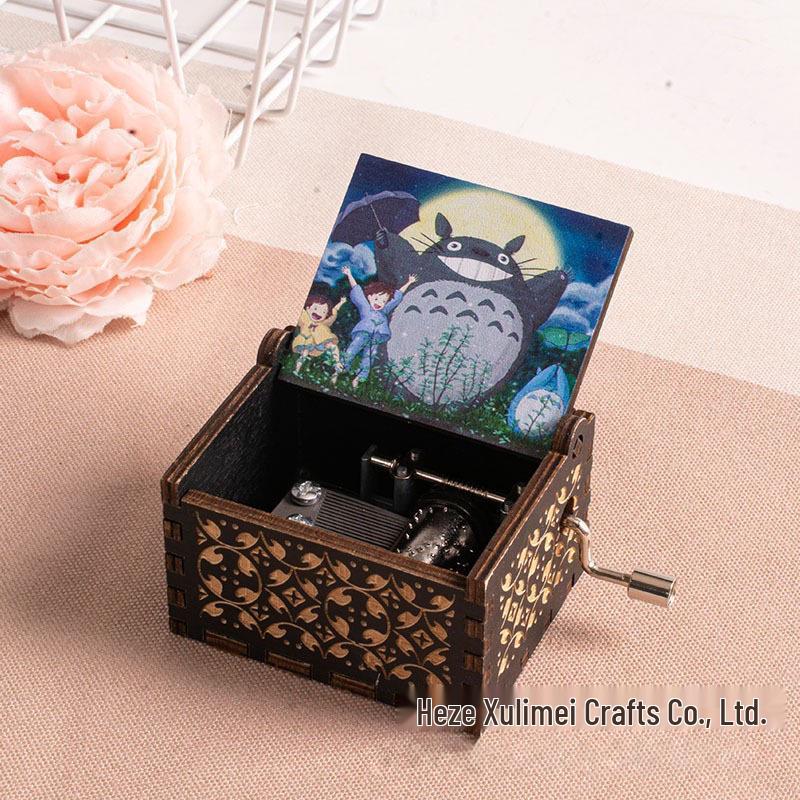 Hayao Miyazaki-Inspired Hand-Cranked Wooden Music Box - Creative Childlike Birthday Gift