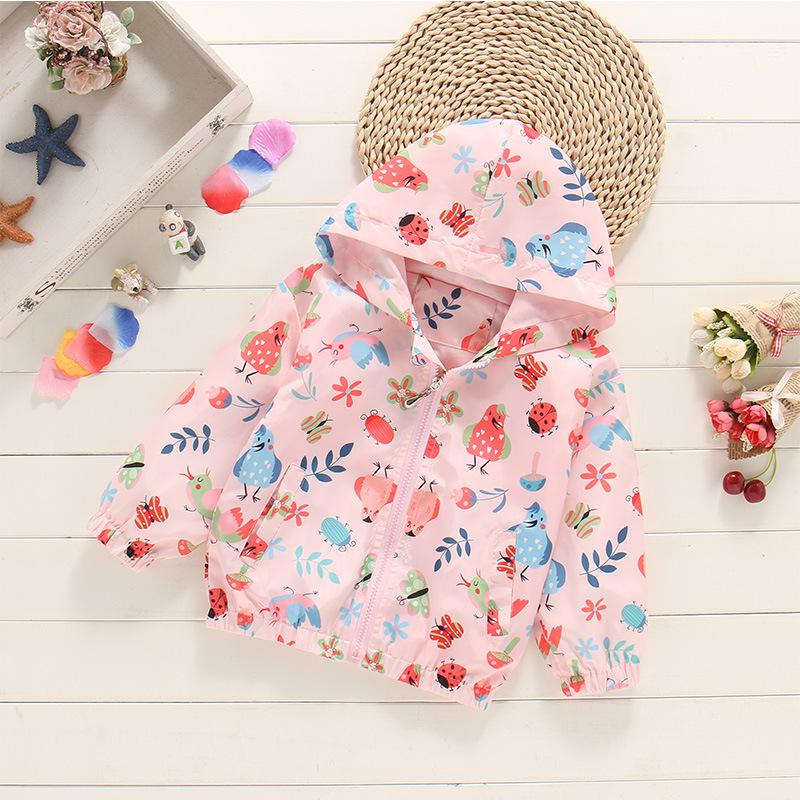 2025 Spring/Summer Korean Style Girls' Printed Hooded Windbreaker Cardigan
