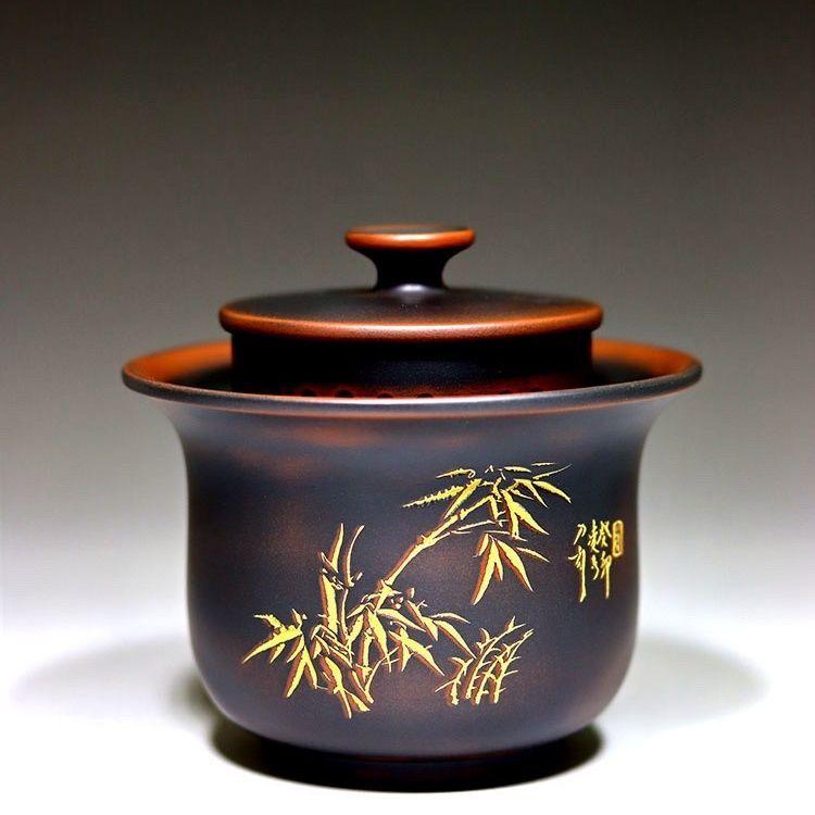 180ml Qinzhou Nixing Pottery Handheld Cover Bowl Masters Handmade Bamboo Gaiwan Portable Chinese Tea Maker Pot Kung Fu Teaset