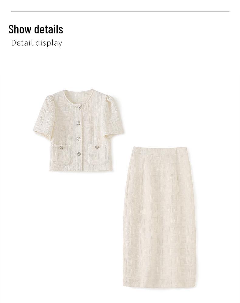 Stilvolles Sommer Kurzarm Top & Texturiertes Bodycon Midi Rock Set für Damen