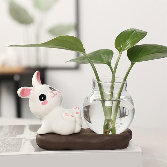 Desktop Glass Planter Vase Holder Small Cute Ceramic Panda Hydroponic Vase Decorative Flowers Plants Pot for Desk Table