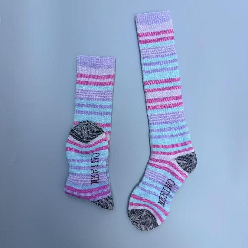 Colorful Striped 100% Merino Wool Knee-High Socks for Men & Women - Warm Autumn/Winter Wear