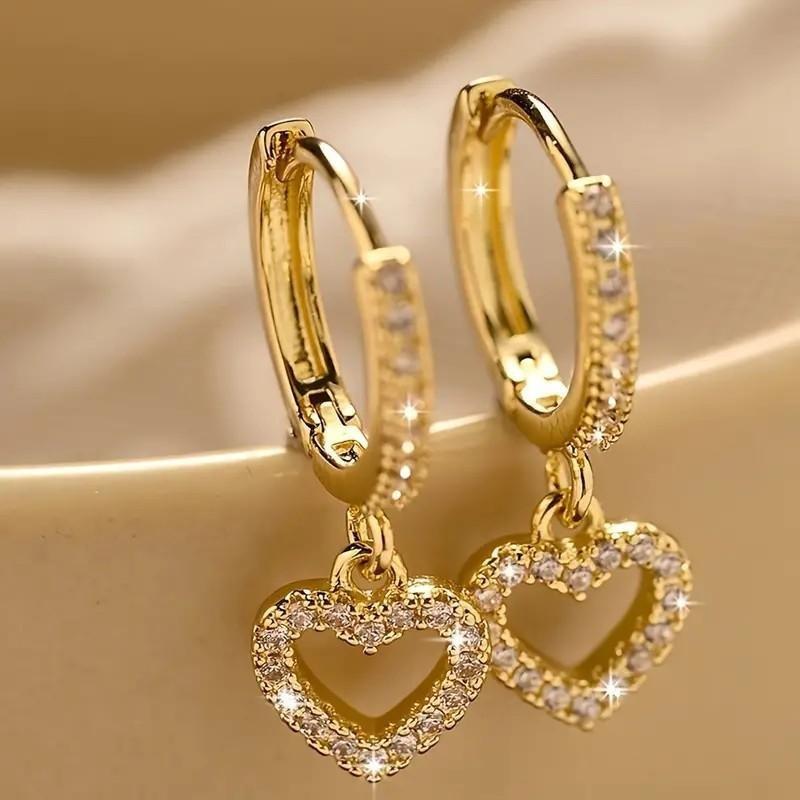 

1 шт. модная серьга-кольцо в форме сердца с полными бриллиантами, простые темпераментные серьги, женские серьги в стиле легкой роскоши, новинка, в наличии, оптом золотой