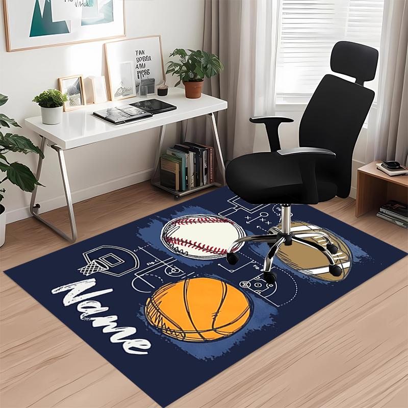 Custom Name ball sports Printed Carpet, for Office Chair Living Room Bedroom Kitchen Room Decor Gifts.