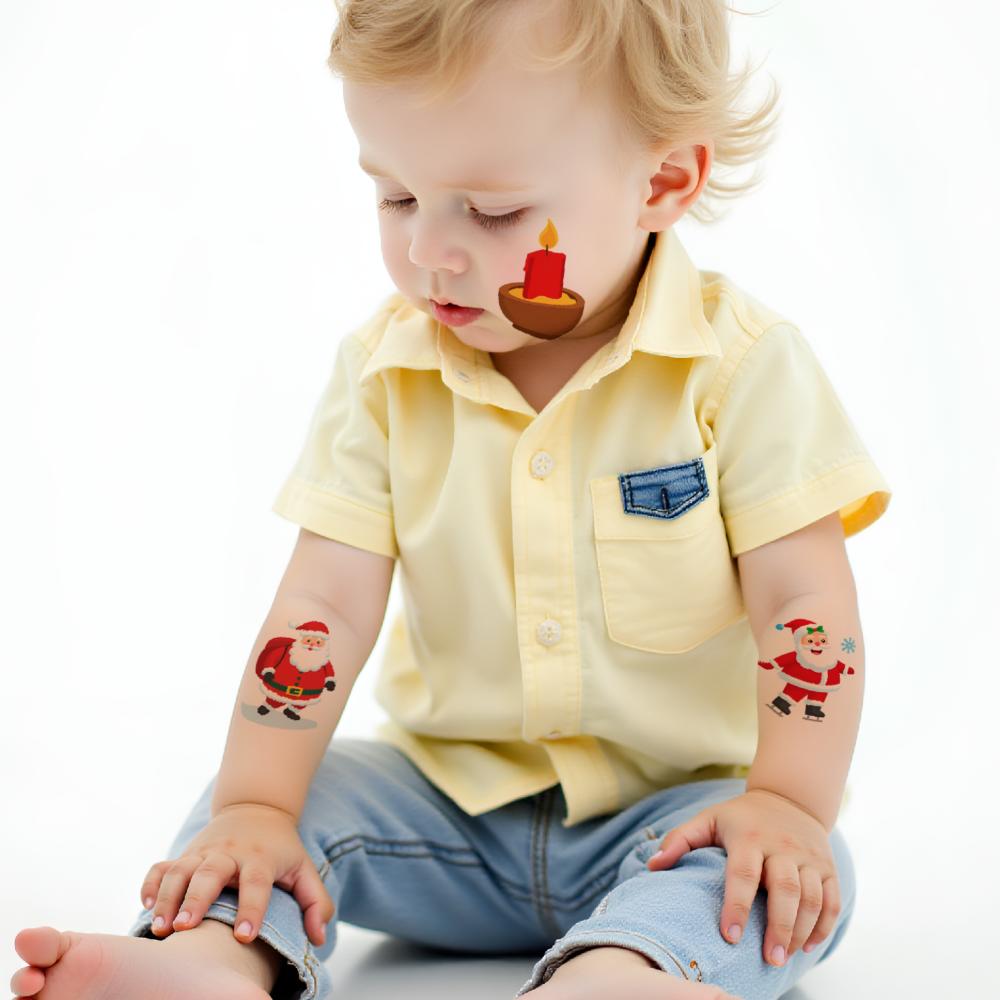 63pcs Temporary Tattoo Christmas Gifts Temporary Tattoo Stickers Penguin Santa Claus Cartoon Elf For Children Shoulders Girls
