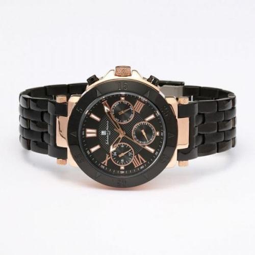 Authentic Salvatore Marra Wristwatch SM22108-PGBK, 10 ATM Water Resistant, Date and Day Display, Metal Strap, PGBK