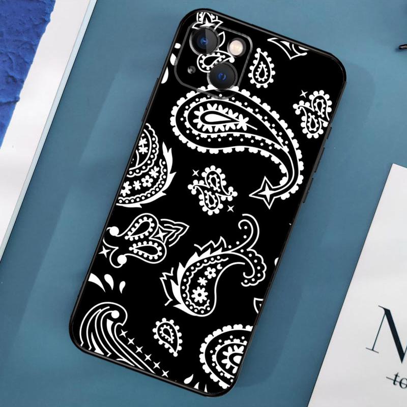 Bandana Seamless Pattern Black Phone Case For iPhone 17 Pro Max 11 12 14 15 16 Pro Max 13 Mini 15 16 Plus 16e 17 Air Cover