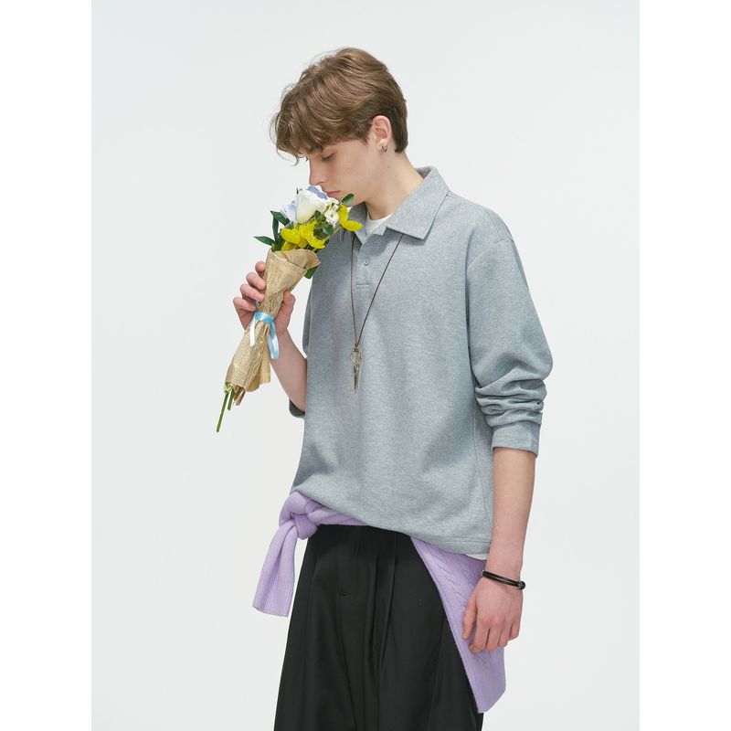 Dream Made American-Style Cleanfit Fake Two-Piece Polo Shirt Sweatshirt Men's Spring and Autum Long-Sleeved T-Shirt