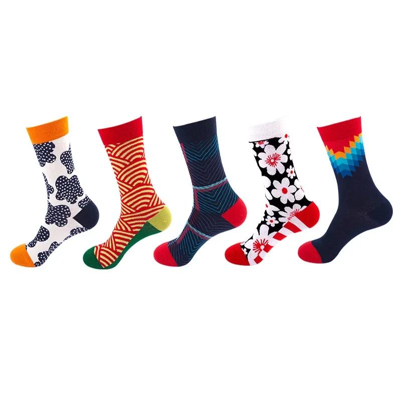 36 Styles Men's Cotton Dress Socks Bulk Pack - 5-Pair Trendy Funny Casual Socks Gift Set for  & Dropshipping