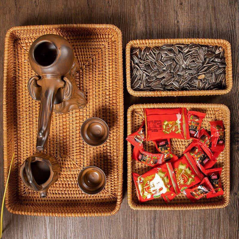 Handmade Rattan Storage Basket Tray