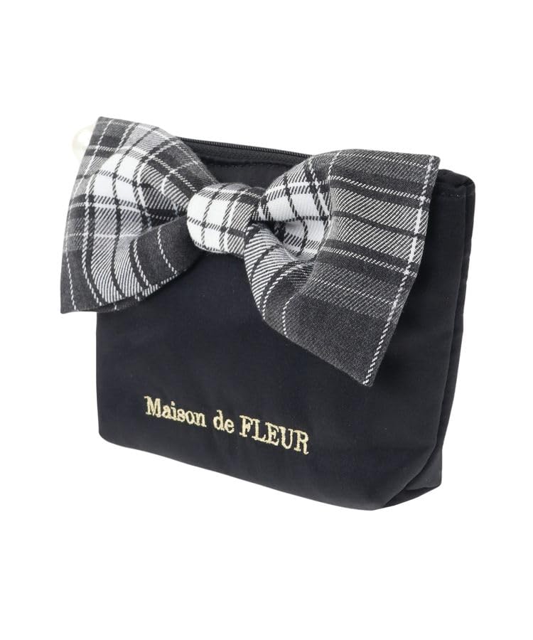 De Apparel Check Ribbon Satin Pouch for Black [Maison Fleur] Women,