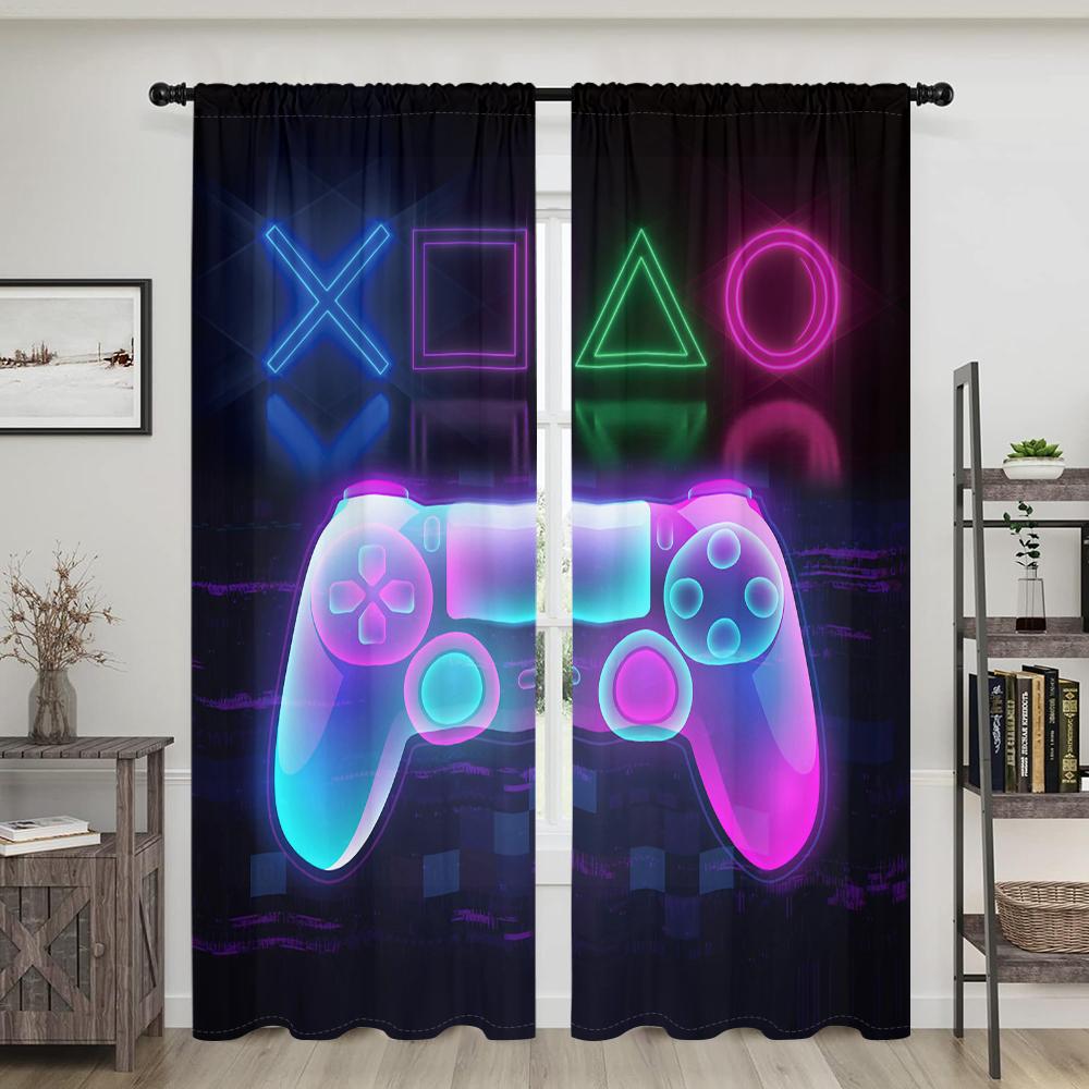 2 Pieces, Neon Colored Game Controller Curtains - Semi Blackout - Suitable for Living Room, Bedroom, Kitchen, Home Decoration