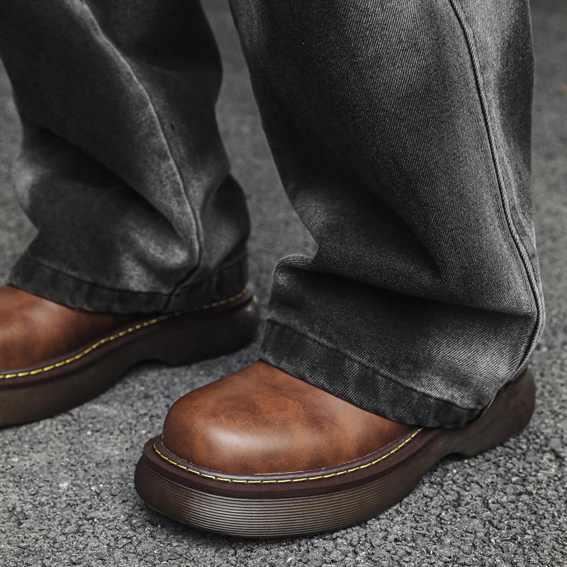 FashionMan Japan Harajuku Korean Office Fashion Business Wedding Leather Shoe Men Black Platform Streetwear Vintage Casual Cargo Shoes