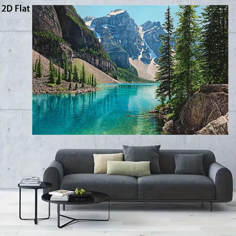 2D Scenic Turquoise Lake Backdrop Mountain Photography Background
