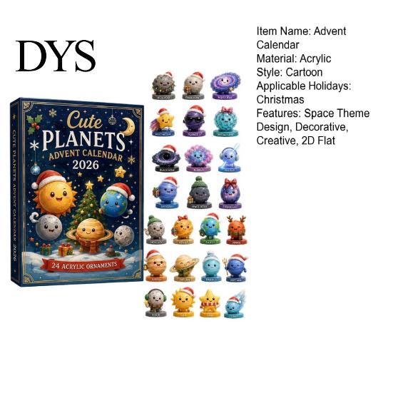 Solar System Hanging Ornaments Space Advent Calendar, 24Pcs 2D Flat Acrylic Ornament Set with Planet Star Themed Decorations Designs, Christmas