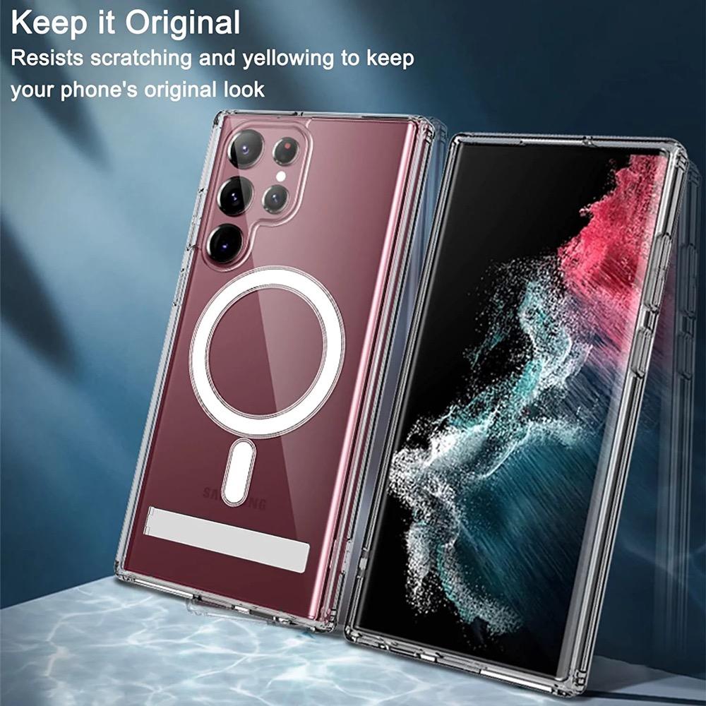 

Прозрачный чехол-подставка для Samsung Galaxy S22 Ultra S23 Plus S21 S24, магнитный чехол с кристаллами и металлической подставкой, противоударный чехол