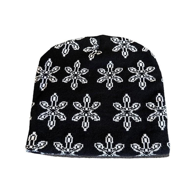 Double Pattern Floral Sided Knitted Hat Ear Protection Hood Cap For Use Outdoor