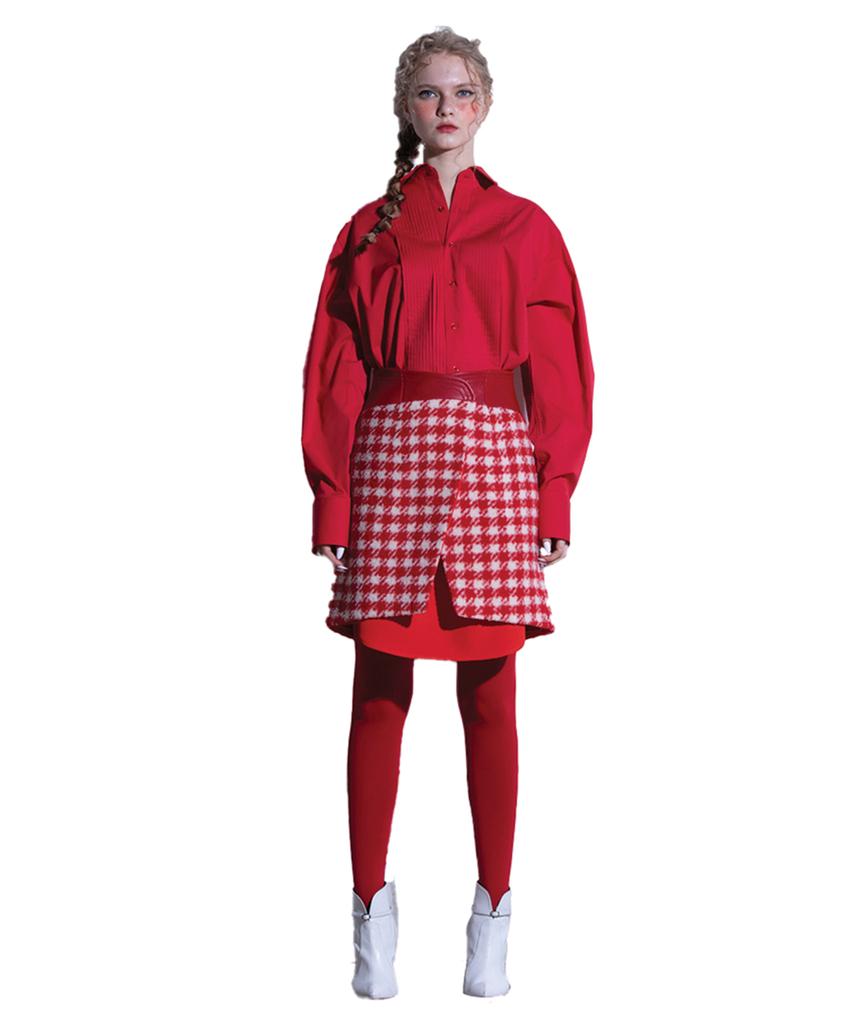 Greedius Red Houndstooth Check Skirt