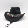 New Windbreak Rope Western Cowboy Hat Top Hat Jazz Hat Big Brim Ethnic Style Cowboy Felt Hat