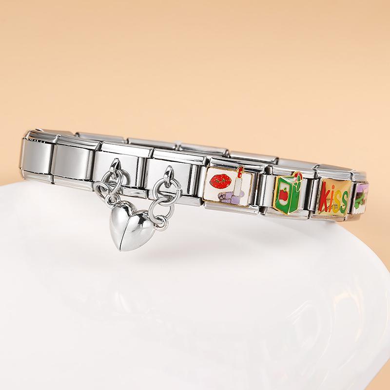 Removable Magnetic Attraction Cute Heart Italian Charm Link Buckle Stainless Steel Bracelet  Diy Making Beads Jewelry