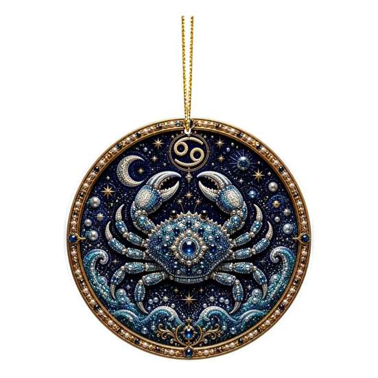 Zodiac Sign Decor 2D Flat Pearl Painting Ornament, Double Sided Theme Hanging Gem Home Ornament Art Craft, Rhinestone Beads Pattern Acrylic