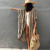 Bikini Cover Up Damen Batikmuster Strand Kimono Badeanzug Cape Sommer Wickelkleid mit Gürtel Urlaubsbadeanzug