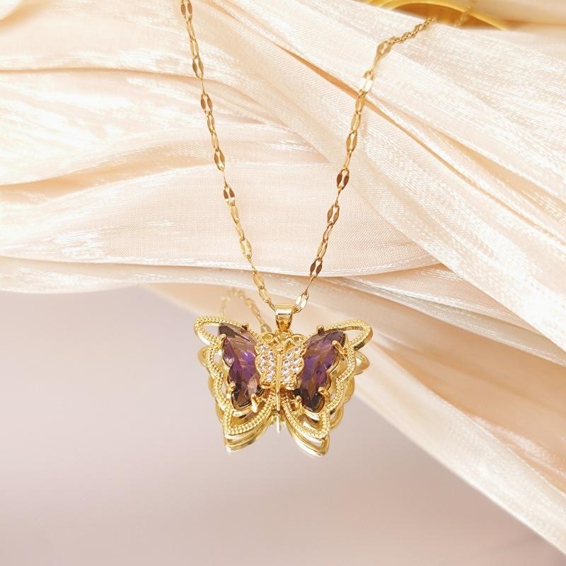 Fantastic Crystal Gold-Color Butterfly Necklace for Women Rhinestone Symmetrical Pendant Accessories Party Jewelry Gifts