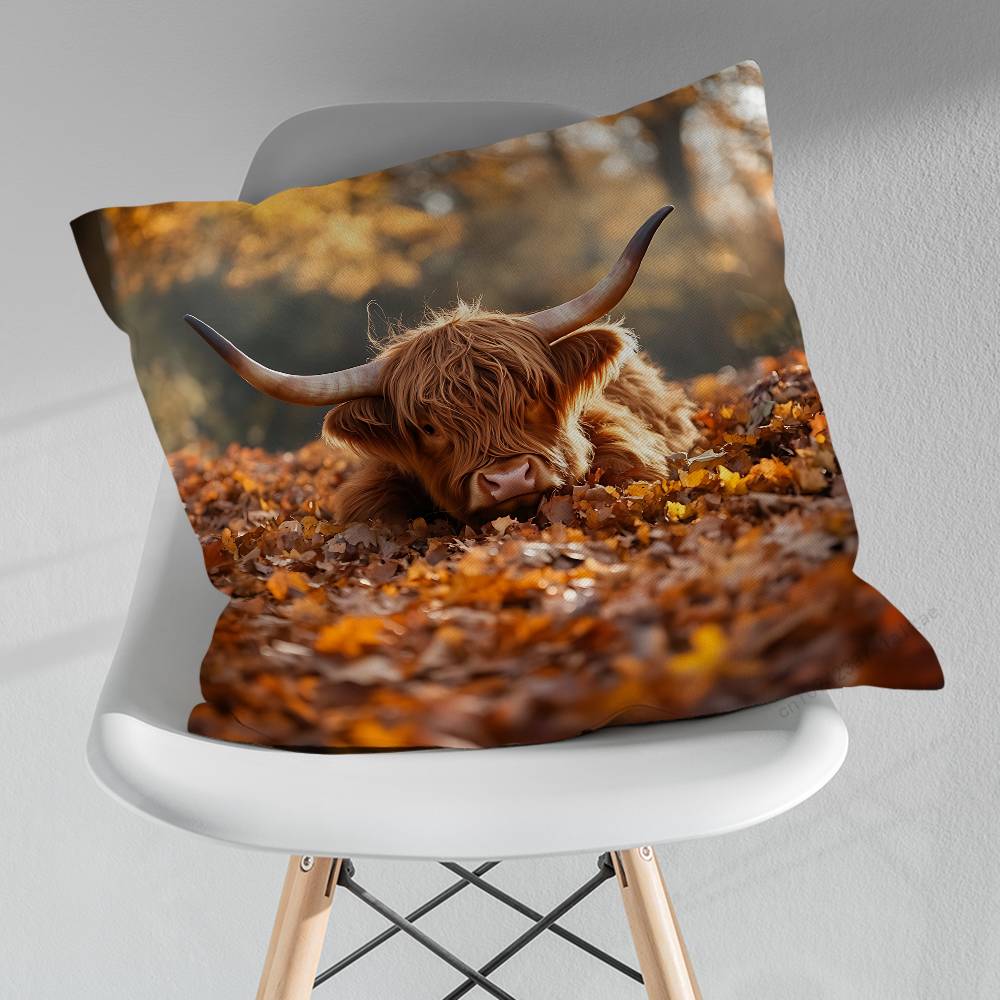 Cute Small Highland Cow Various Sizes Square Pillow Case For Car Home Bedchamber Decor Birthday Gift