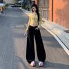 Women's Khaki Wide-Leg High-Waisted Slimming Floor-Length Jeans - 2025 Autumn/Winter Collection
