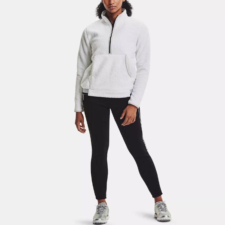 Under Armour Half-Zip Sports Stand Collar Sweatshirt Jacket Women Tops White 1366355-100