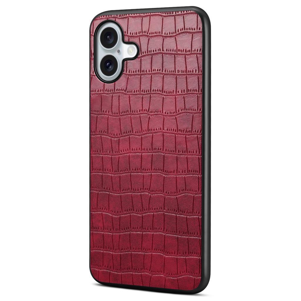 For iPhone 16 Plus Case Crocodile Texture Leather Coated PC+TPU Phone Cover