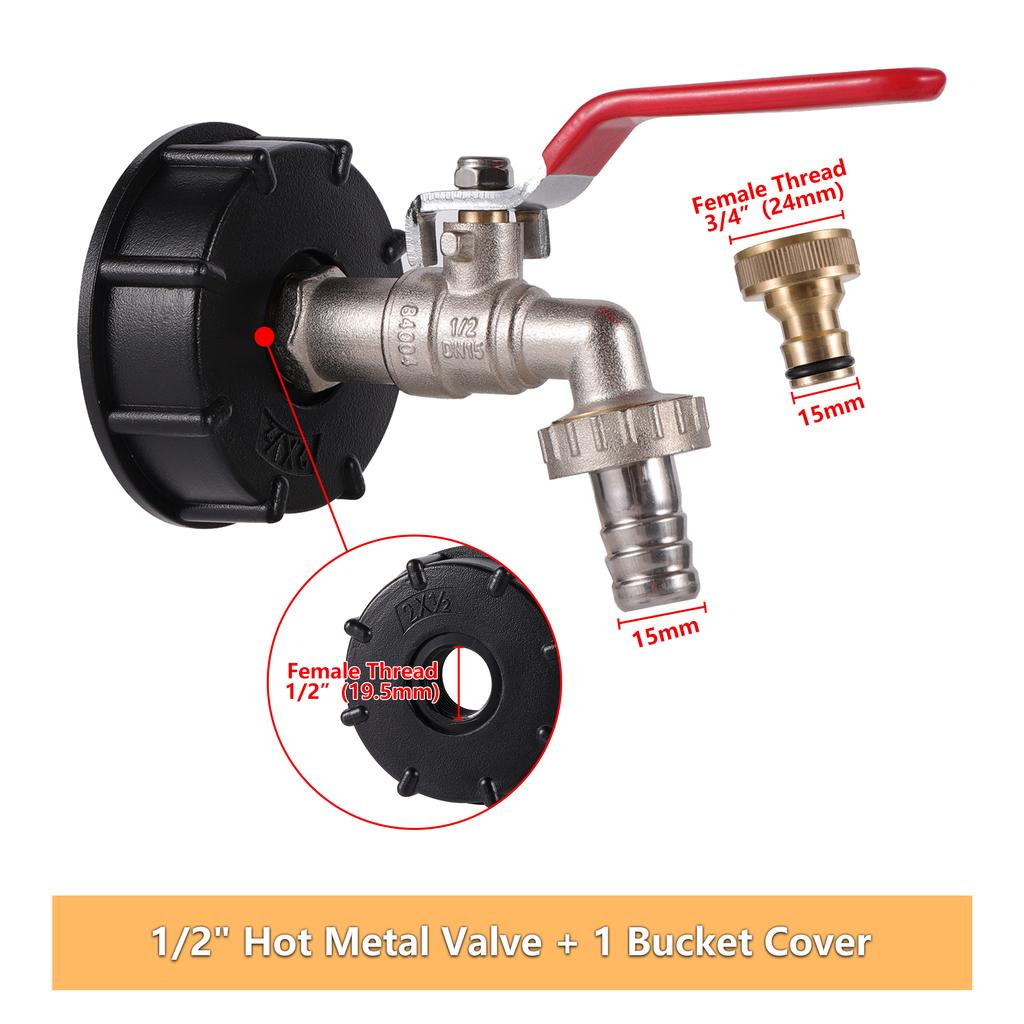 IBC Tote Tank Adapter Faucet Garden Irrigation 1/2" Male Alloy Washing Machine Faucet Set with Lock Core On/Off Valve