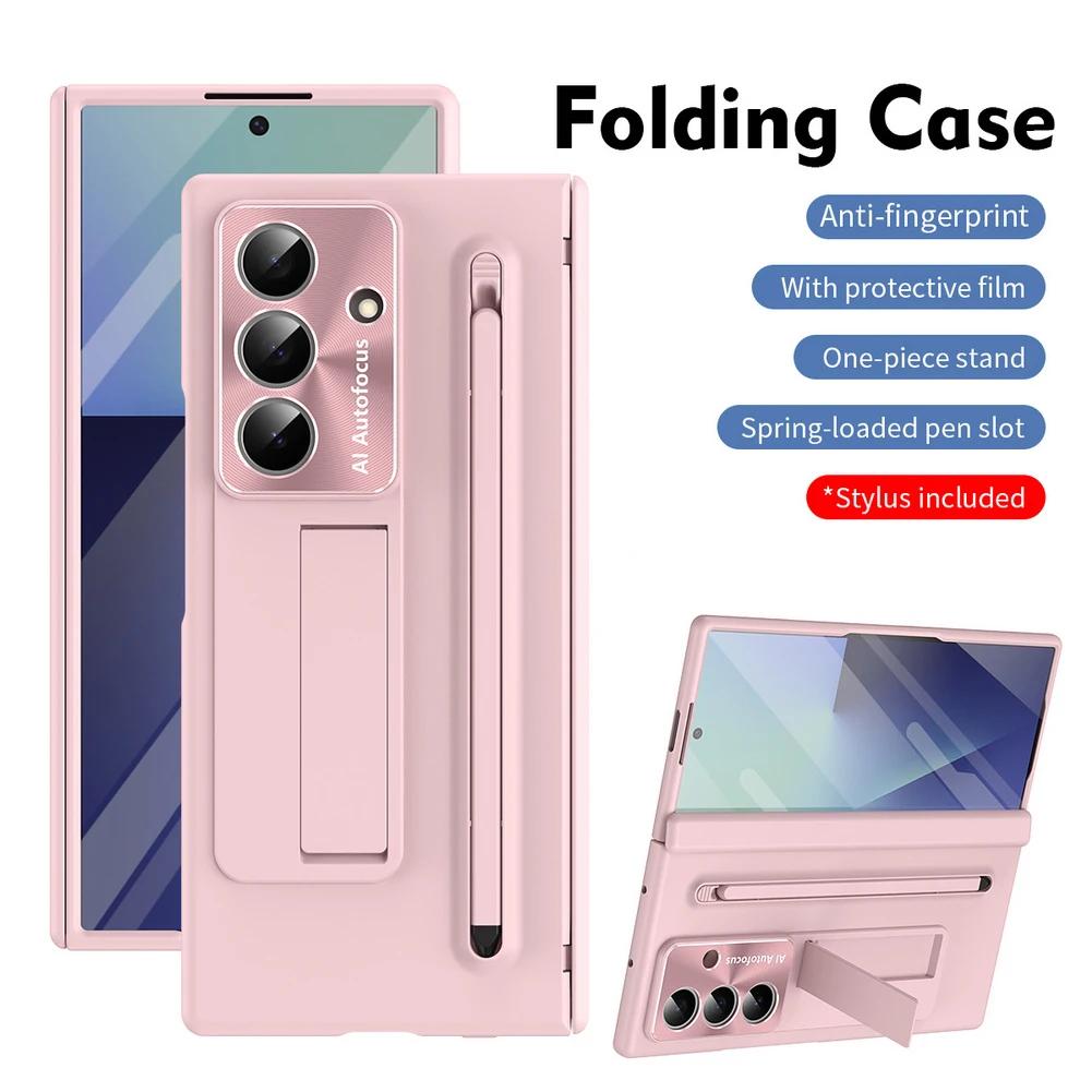 

Многофункциональная подставка, ремешок на запястье, складная пленка из закаленного стекла, чехол для телефона Samsung Galaxy Z Fold 7 6, защитная крышка для камеры Galaxy Z Fold6 розовый