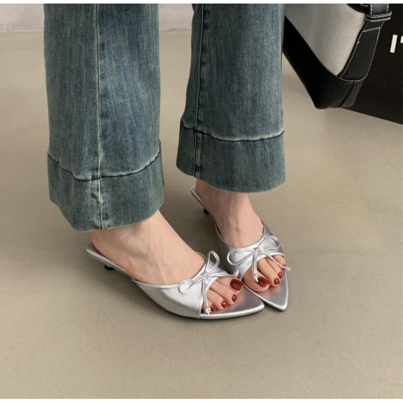 Fashion Women Summer New Luxury Brand High Heel Sandals Versatile Simple Slim Heel Sandals Bowknot Slippers