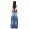 Spring Summer Vintage Sandblast Washed Relaxed Micro Flare Elegant Casual Full Length Denim Pants Female Casual Pants Oversize Denim Trousers