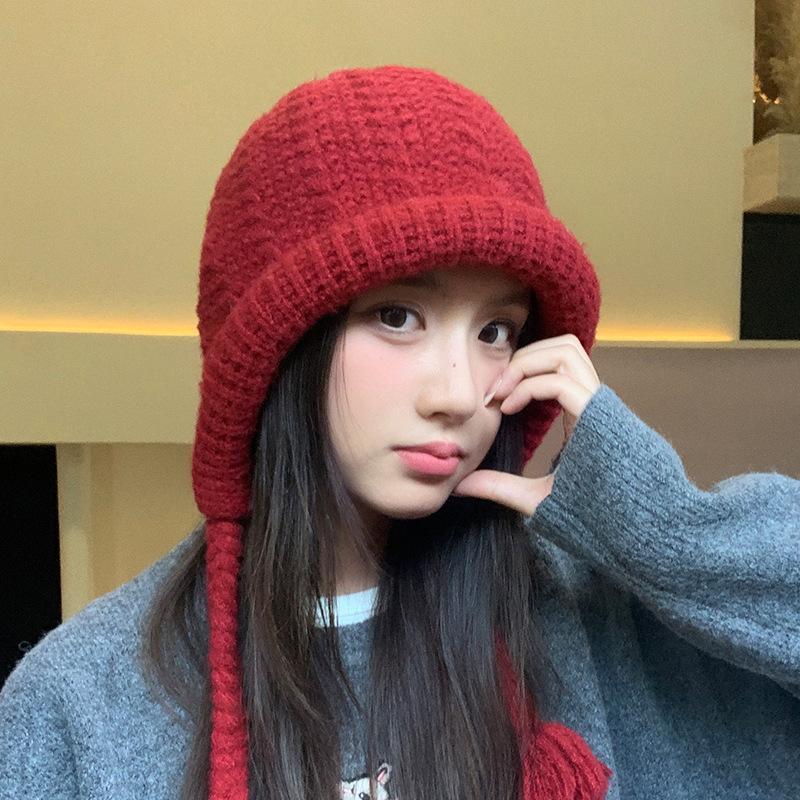 Sweet and Versatile Rolled Veil Wool Hat for Women In Autumn and Winter Big Head Circumference Showing Face Small Pullover Hat Outdoor Cold Warmth New