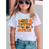 Europäische Größen Sommer Mode Mädchen Kurzarm T-Shirt, Thanksgiving "Süßestes Kürbis auf dem Feld" Buchstaben Druck Lässiges Vielseitiges Oberteil