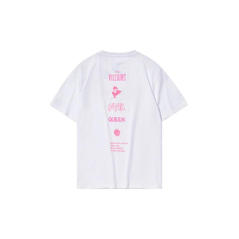 Li-Ning Camiseta de Manga Curta com Estampa Temática da Rainha Má da Disney para Mulheres Tops Branco AHSQ372-2