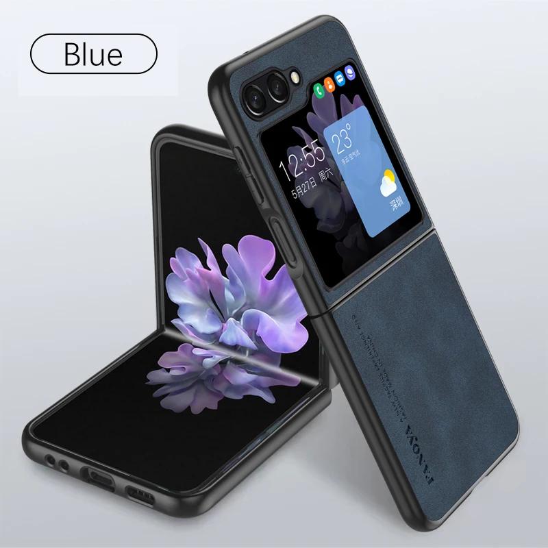 

Чехол для Samsung Z Flip 6 из овчины и искусственной кожи, матовый противоударный чехол для телефона Galaxy Z Flip 6 5 4 3 5G, защитные чехлы Samsung Z Flip 6 синий