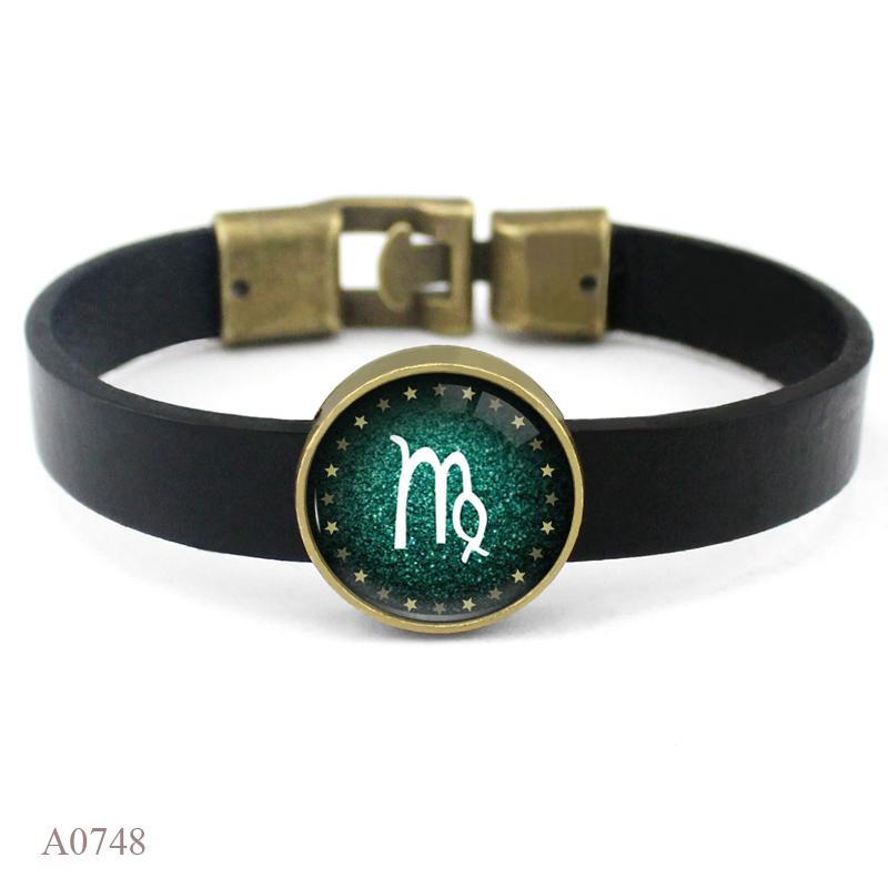 Aries Gemini Cancer Leo Virgo Libra Scorpio Sagittarius Capricorn Aquarius Pisces Zodiac Sign Horoscope Genuine Leather Bracelet