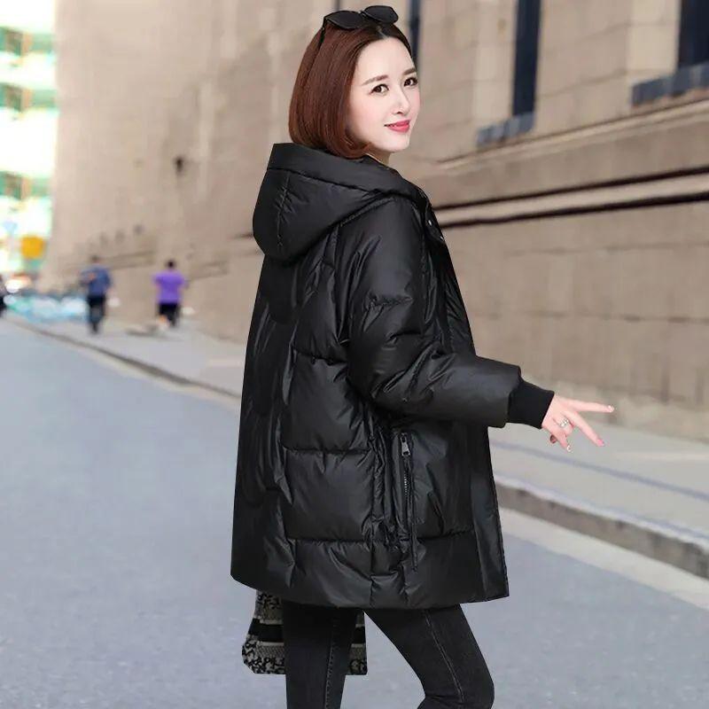 Women's Winter Causal Solid Color Warm Jacket, Women's Hooded Casual Medium To Long Jacket