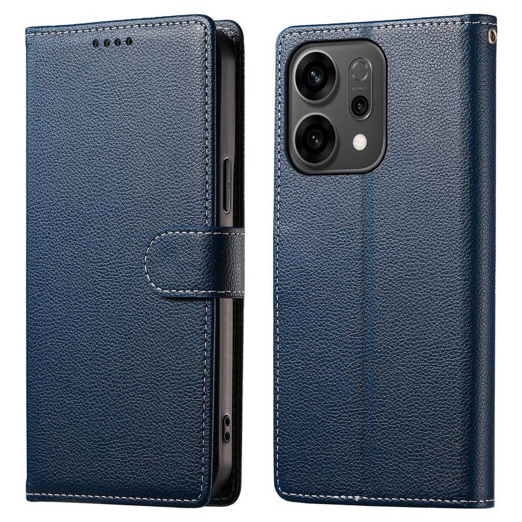 For Oppo Reno14 5G (Global) Case Magnetic Snap Litchi Texture Leather Wallet Phone Cover with Wrist Strap