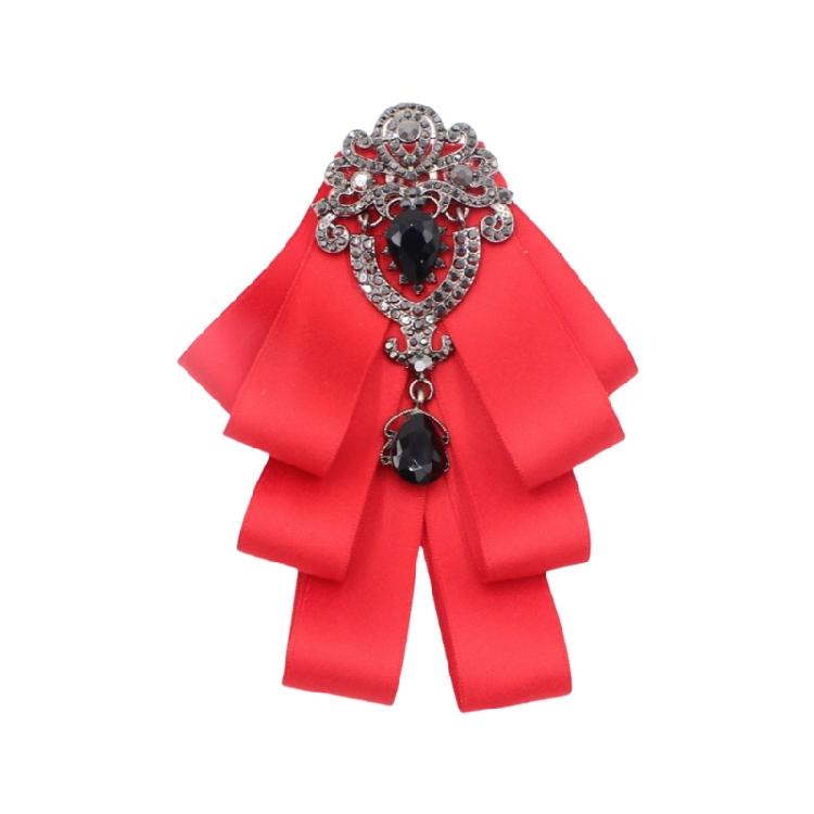 Ribbon Bows Brooch Rhinestones Pretied Bowtie for Women Men Wedding Party Christmas Ceremony Crystal Bowknot Neck Tie